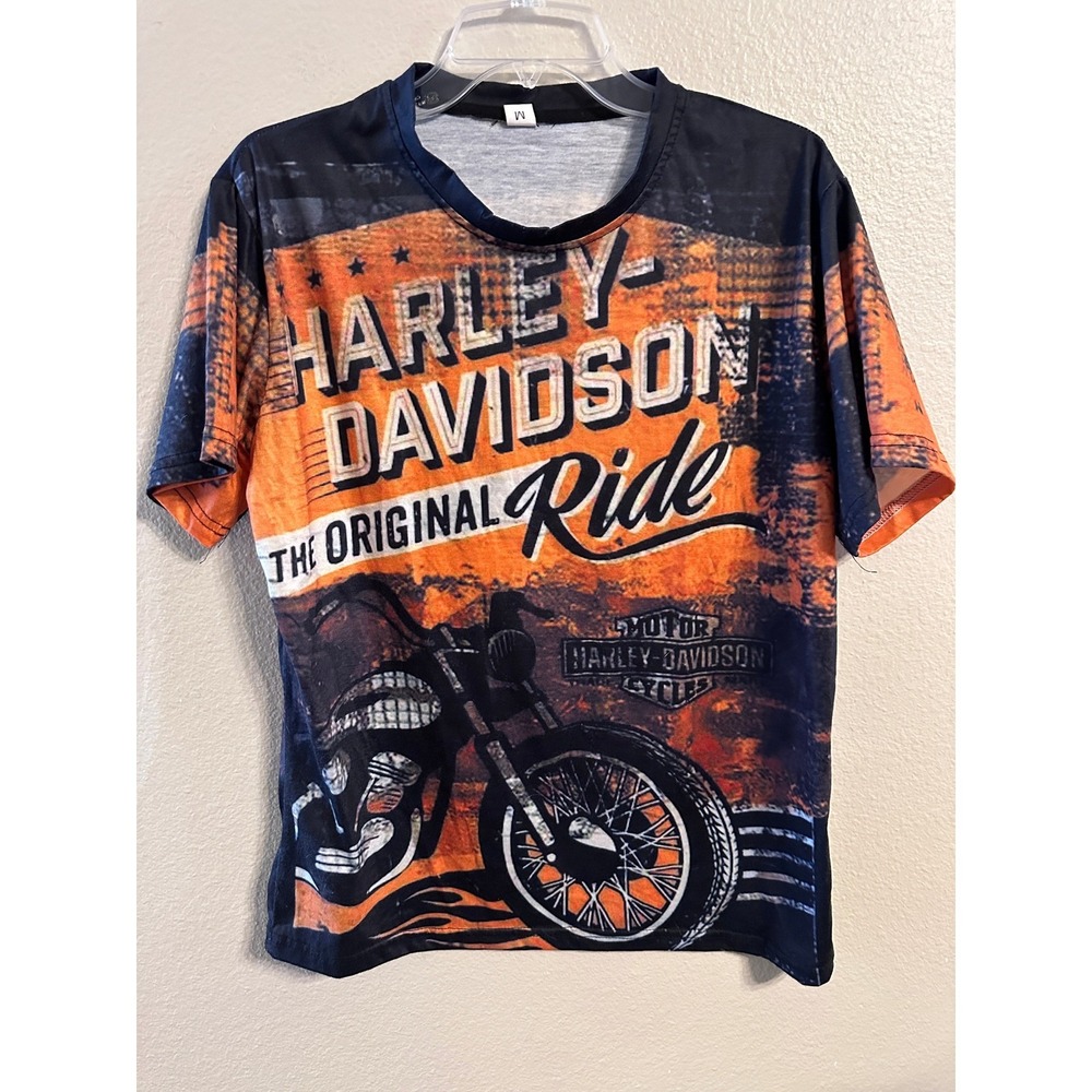 Harley Davidson The Original Ride Graphic Tee Biker Motorcycle Orange Medium